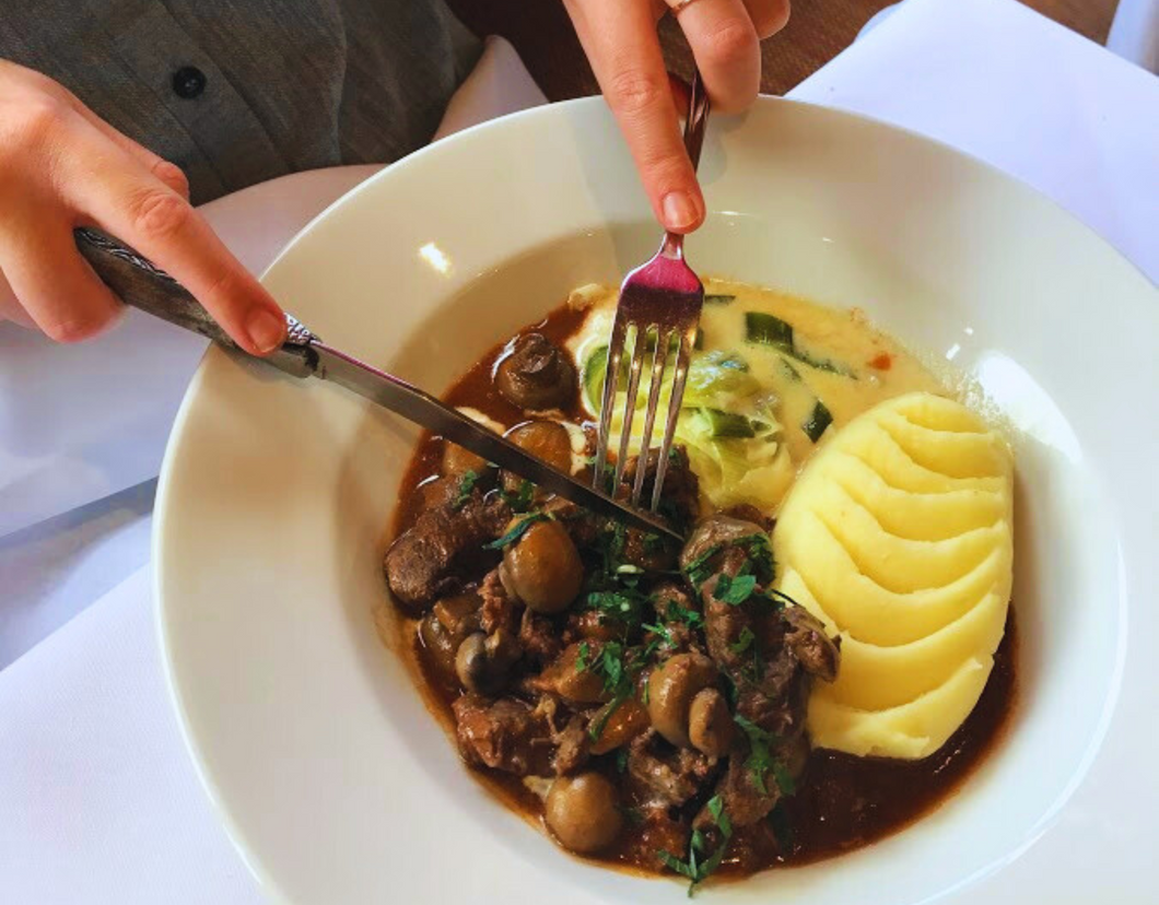 Aubrey's Beef Bourguignon with braised red cabbage and mash NYE