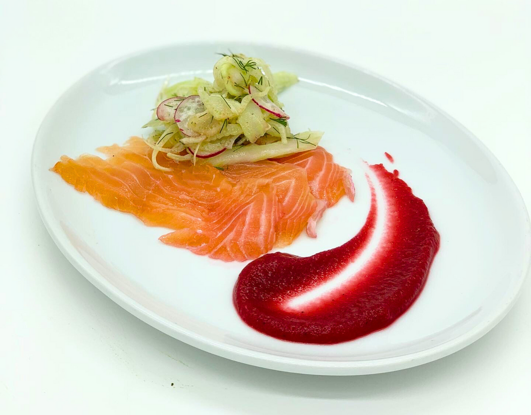 Beetroot and vodka cured salmon gravlax NYE